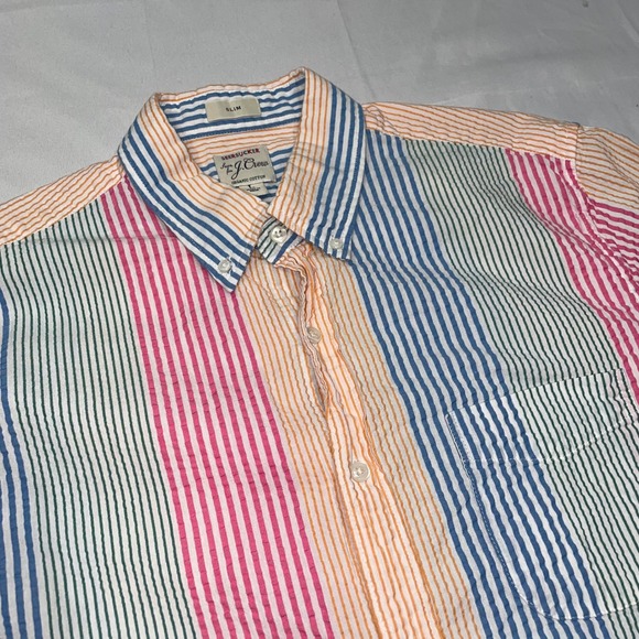 J. Crew Other - J. Crew Mens Slim Fit Seersucker Organic Cotton Striped Button Down Shirt Large